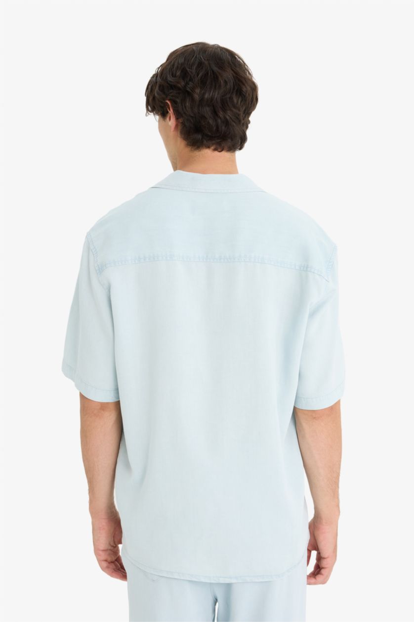 MAN Ice Blue Relax Fit Short Sleeve Cotton Shirt