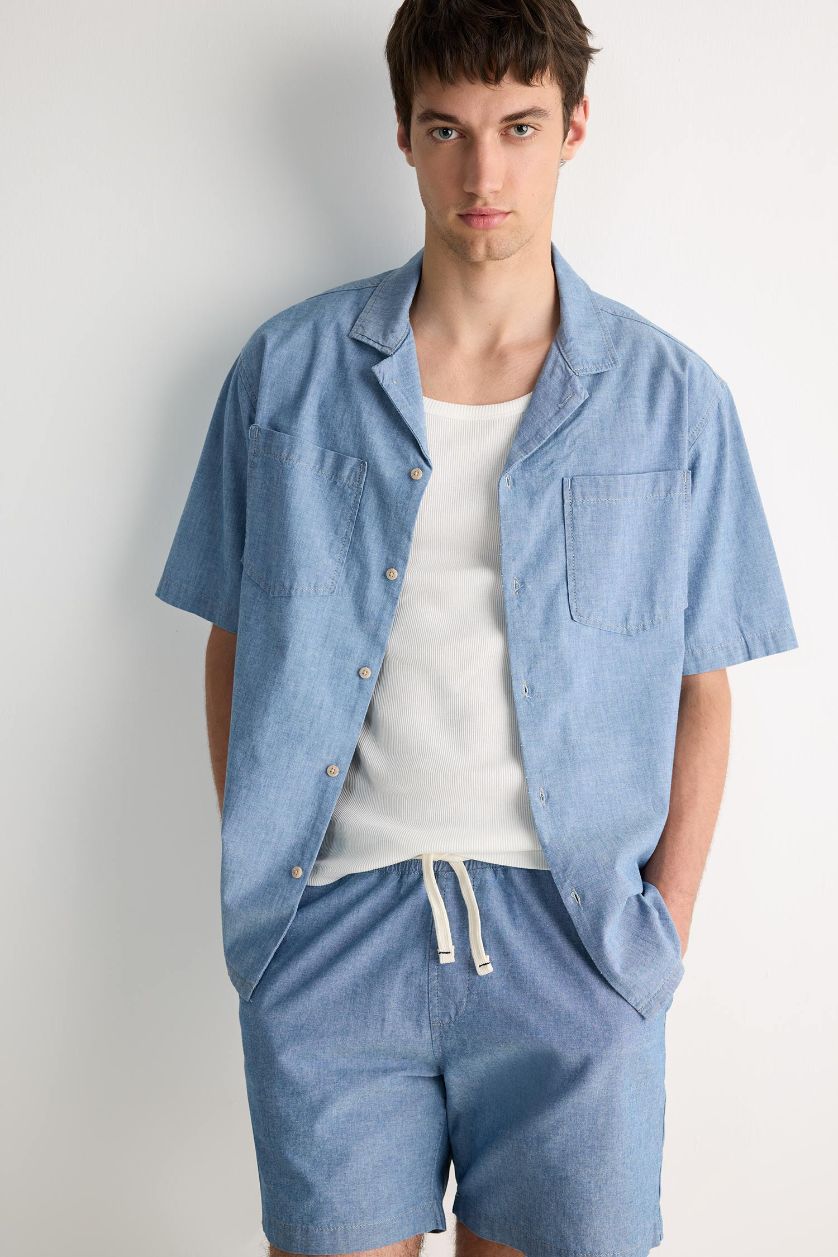 MAN Blue Cotton Relax Fit Denim Shirt