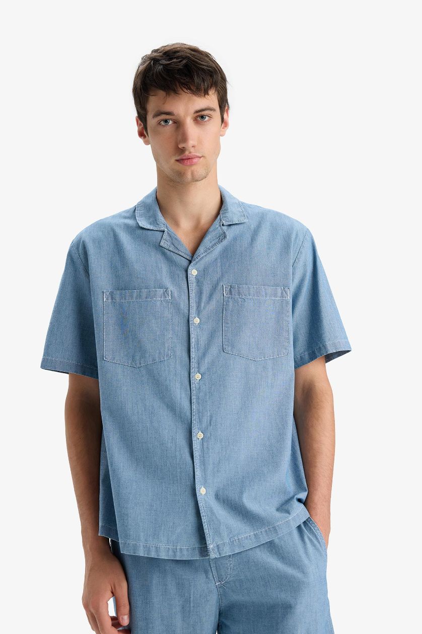 MAN Blue Cotton Relax Fit Denim Shirt