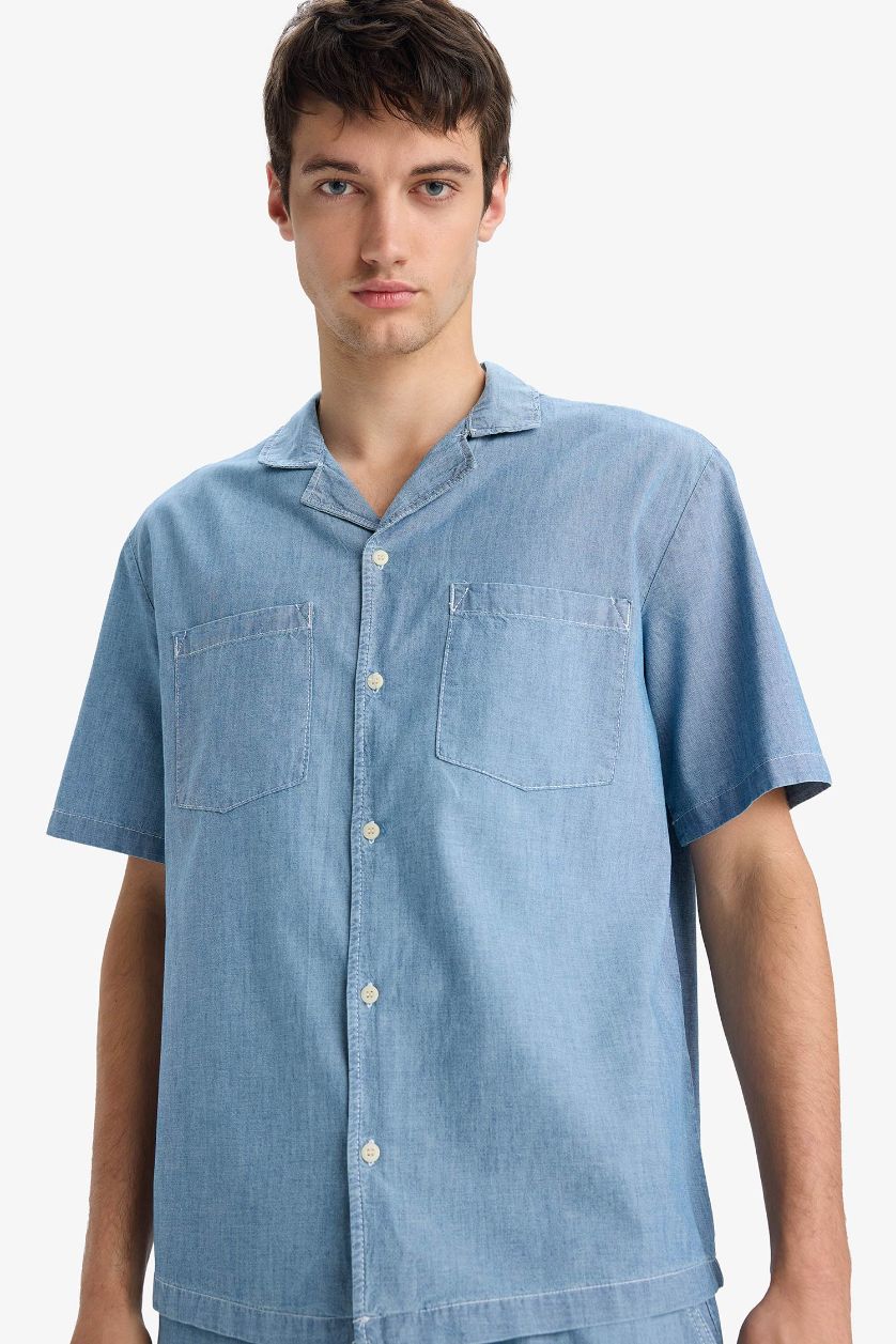 MAN Blue Cotton Relax Fit Denim Shirt