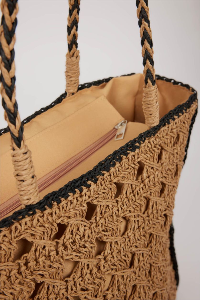 Women Light Sand Wicker Shoulder bag
