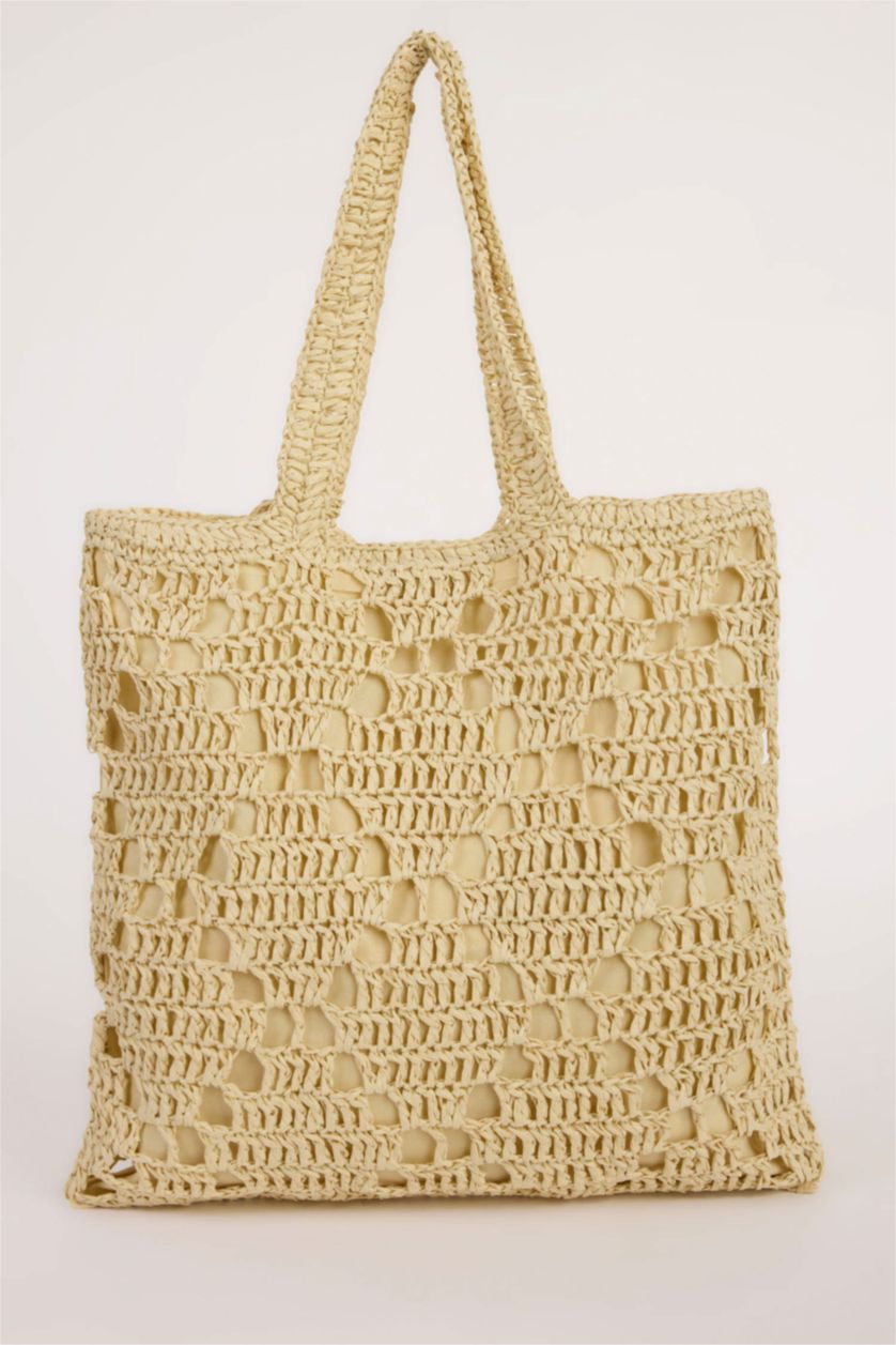 نساء رملي فاتح حقيبة كتف نسائية من القش