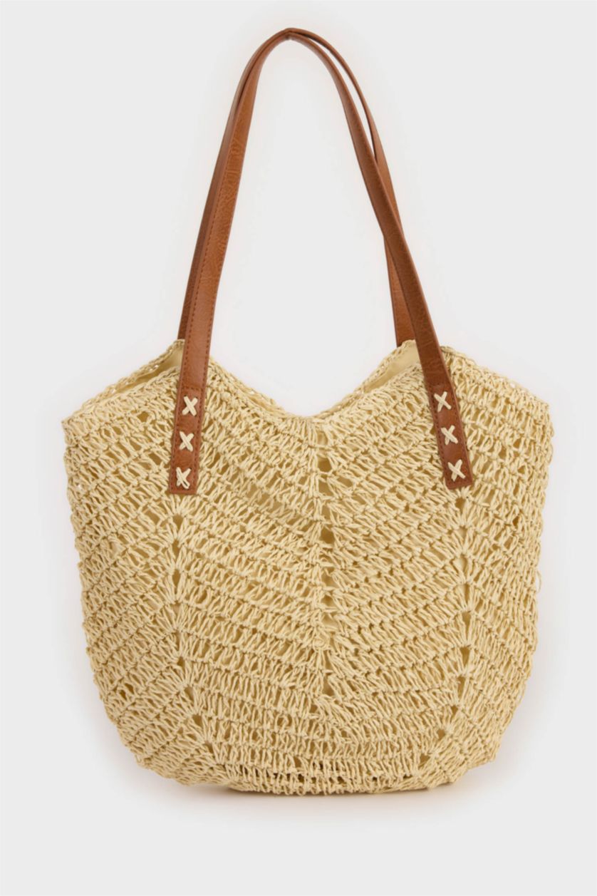 Woman Light Sand Woman Straw Shoulder Bag