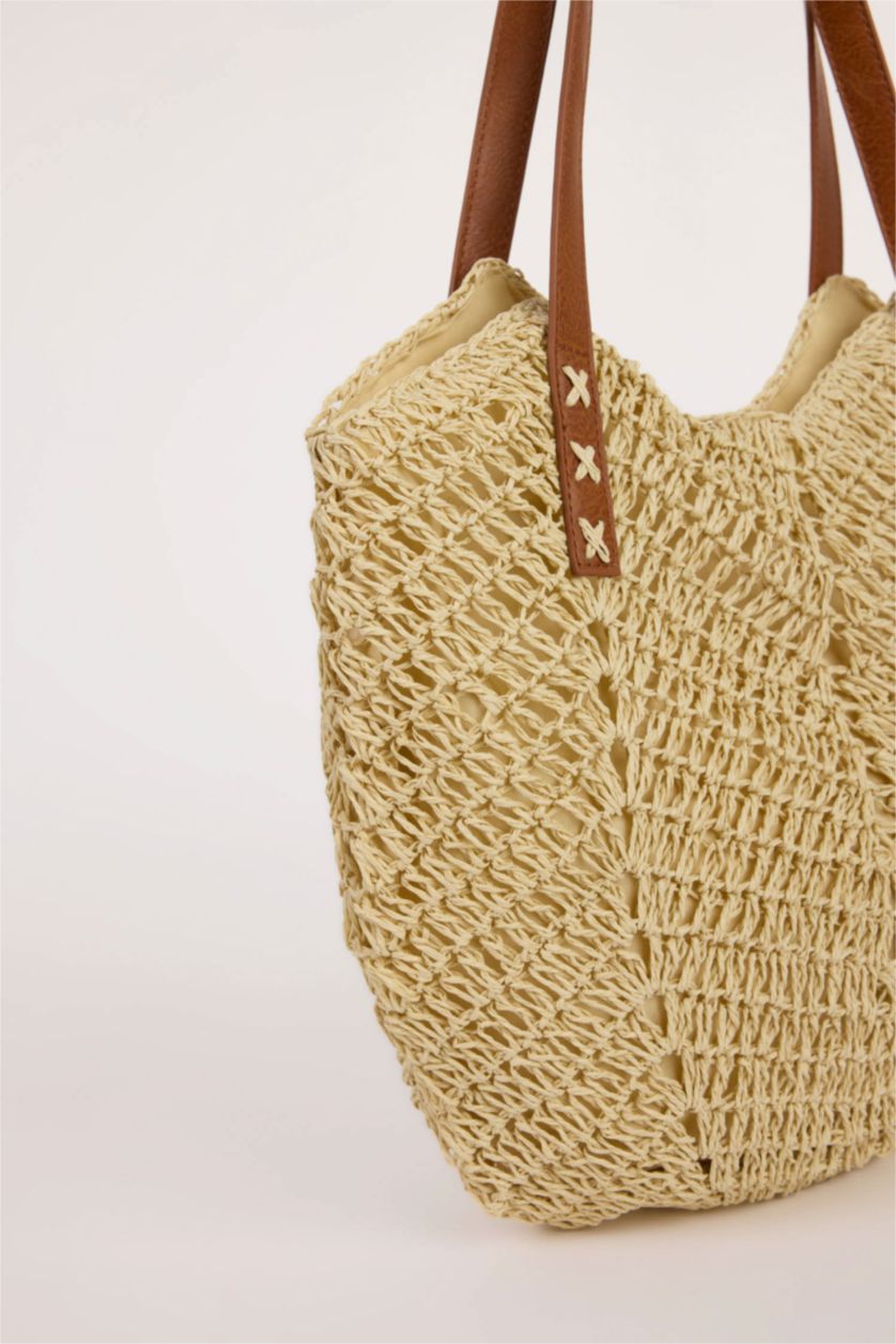 Woman Light Sand Woman Straw Shoulder Bag