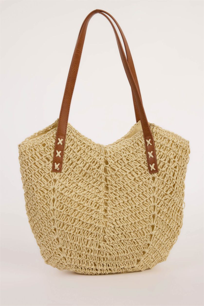 Woman Light Sand Woman Straw Shoulder Bag