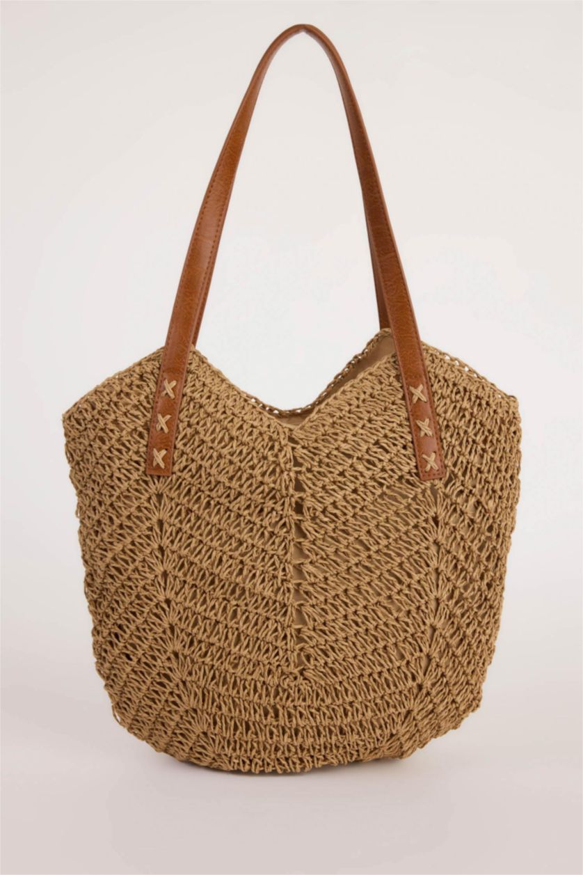 Kadın Koyu Kum Kadın Hasır Omuz Çantası