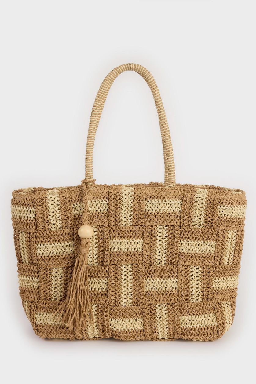 Kadın Açık Kum Kadın Hasır Omuz Çantası