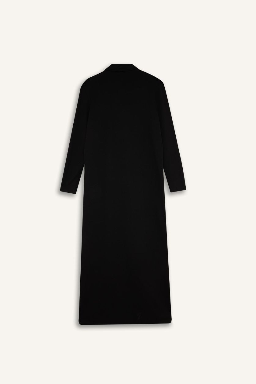 WOMAN Black Regular Fit Shirt Collar Basic Pique Maxi Dress