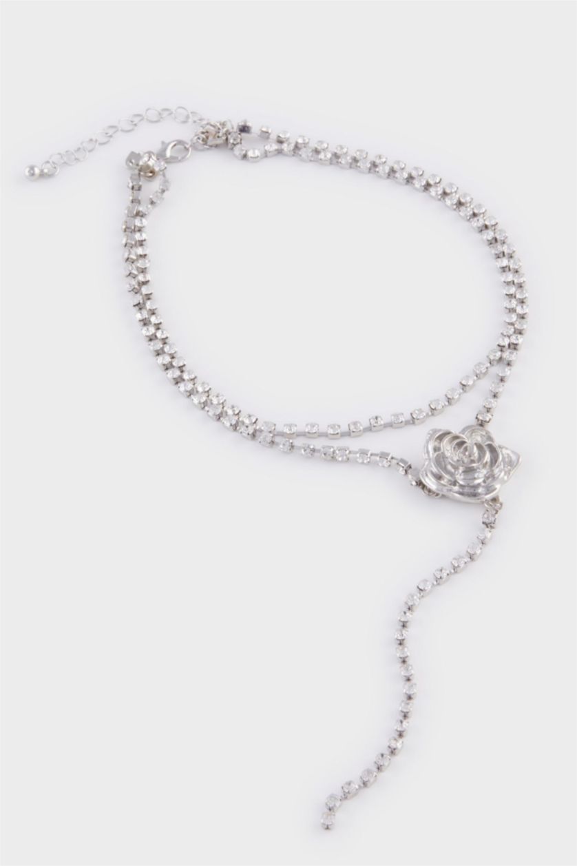 FEMME Gümüş Collier argenté en strass avec détail rose pour femme