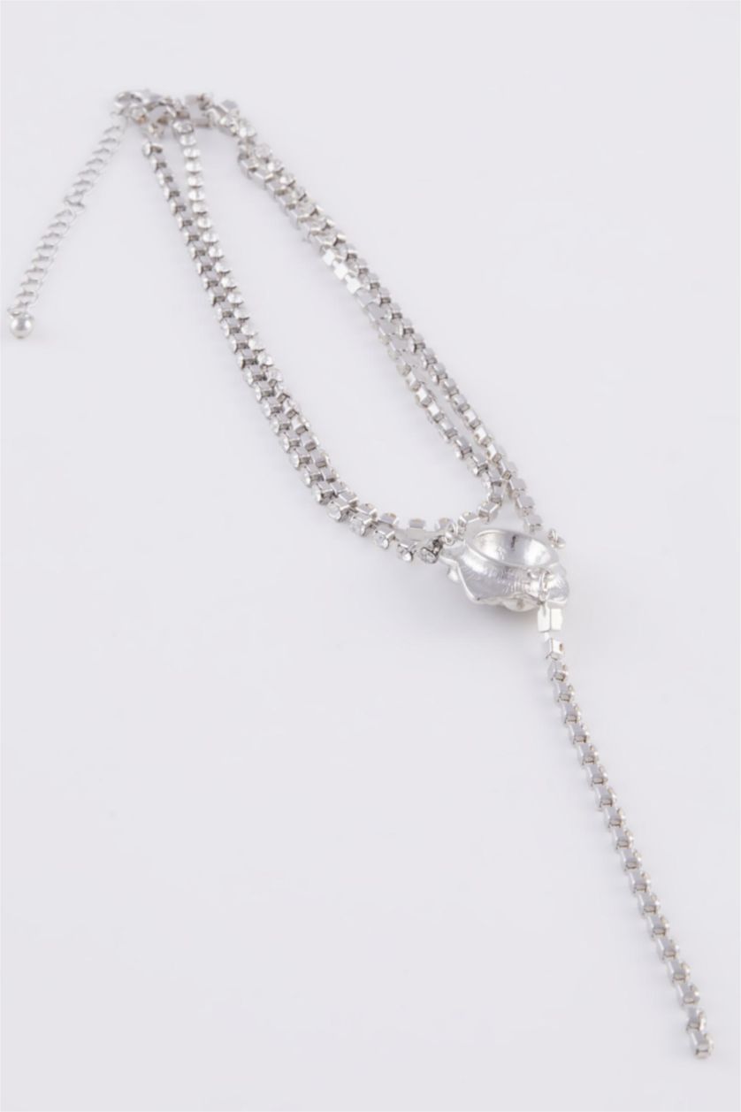 FEMME Gümüş Collier argenté en strass avec détail rose pour femme