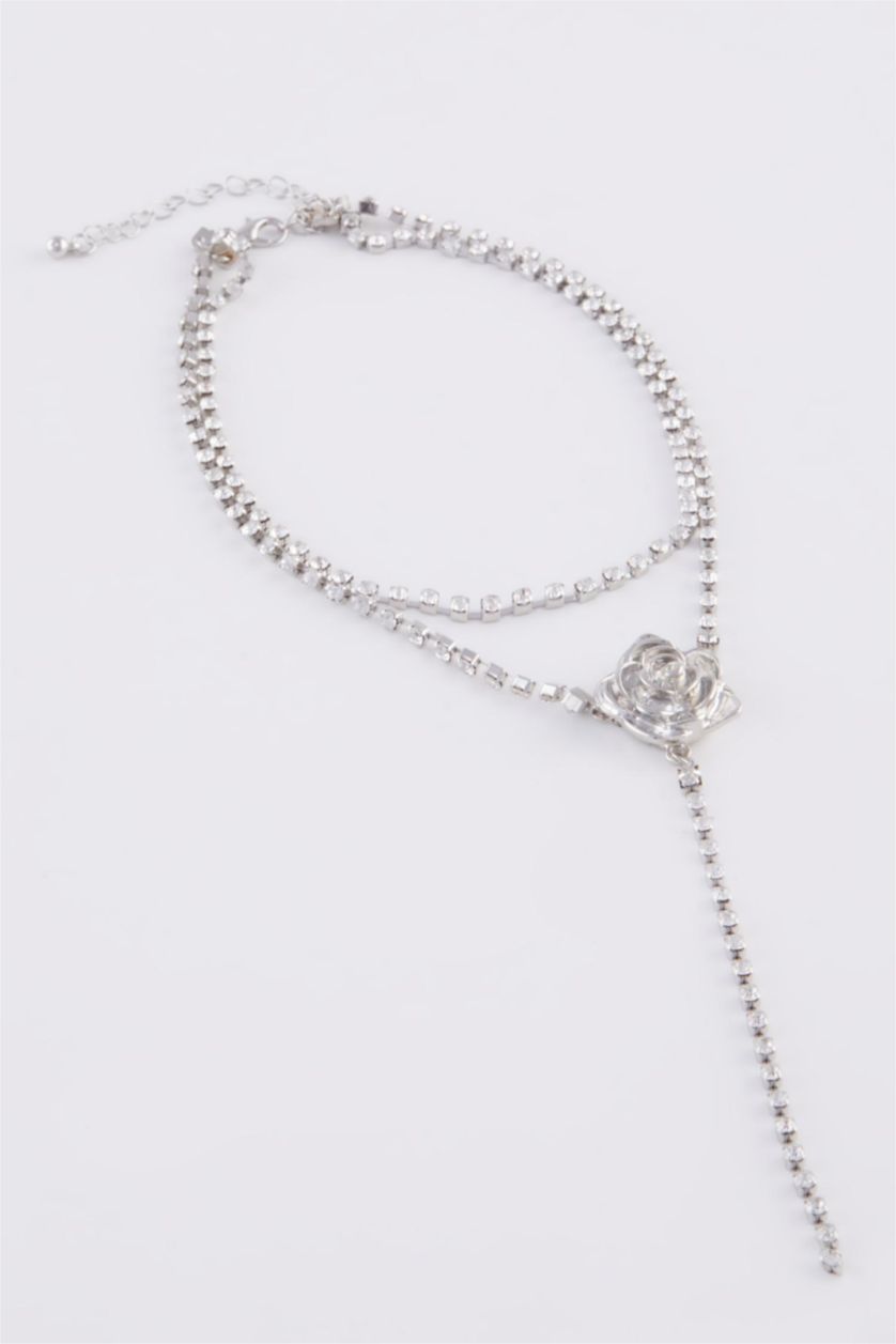 FEMME Gümüş Collier argenté en strass avec détail rose pour femme