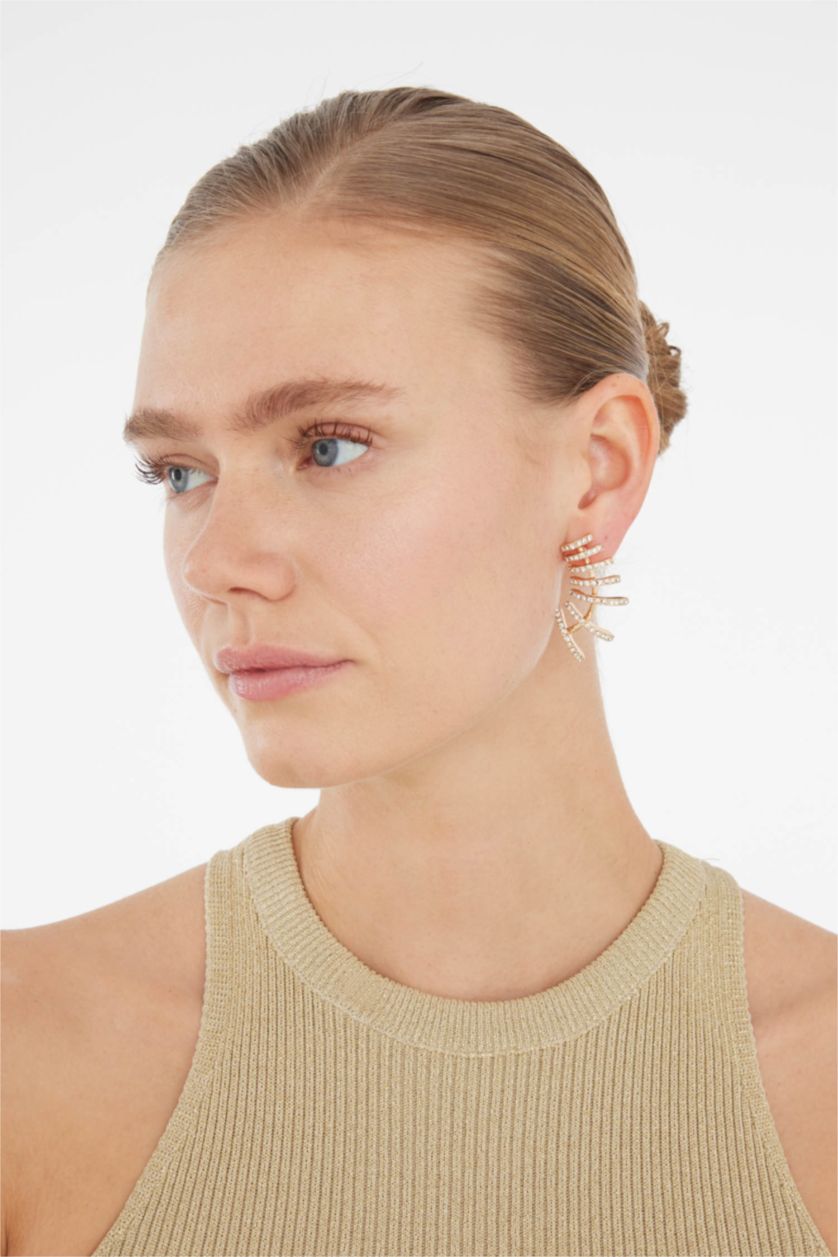 Kadın Altın Kadın Taşlı Gold Küpe