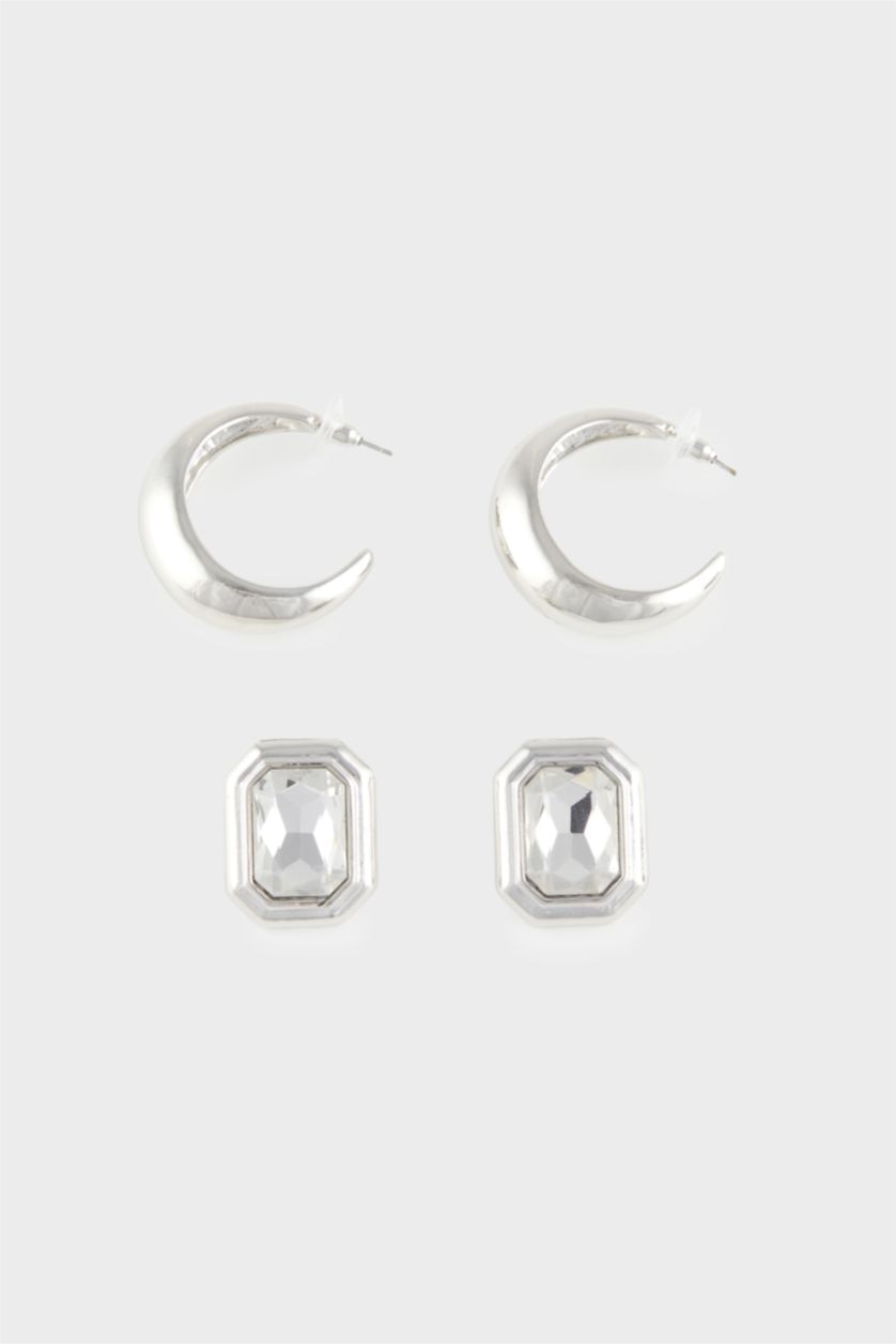 Kadın Altın Kadın 2'li Taşlı Silver Küpe