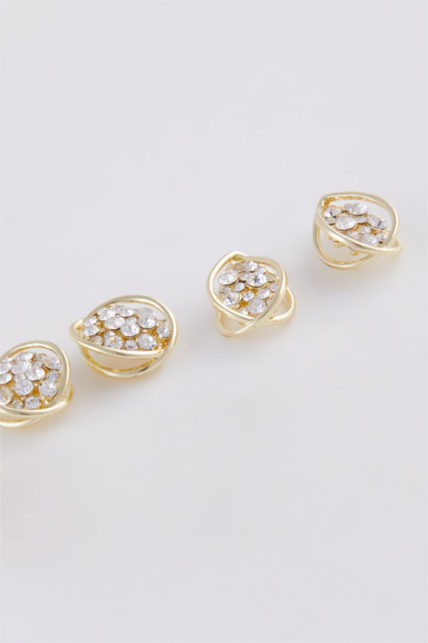 Kadın Gümüş Kadın 2'li Taşlı Gold Küpe