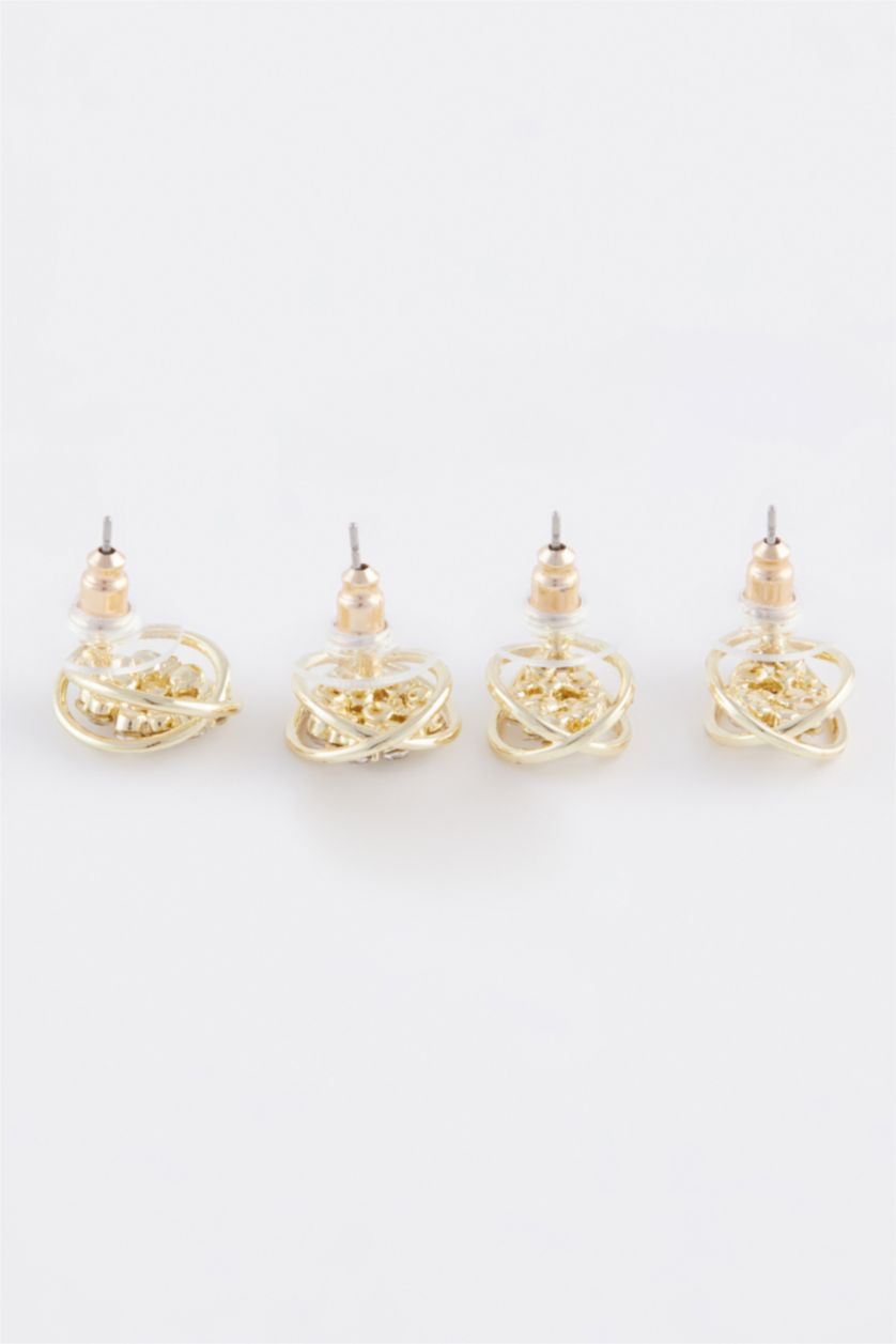 Kadın Gümüş Kadın 2'li Taşlı Gold Küpe