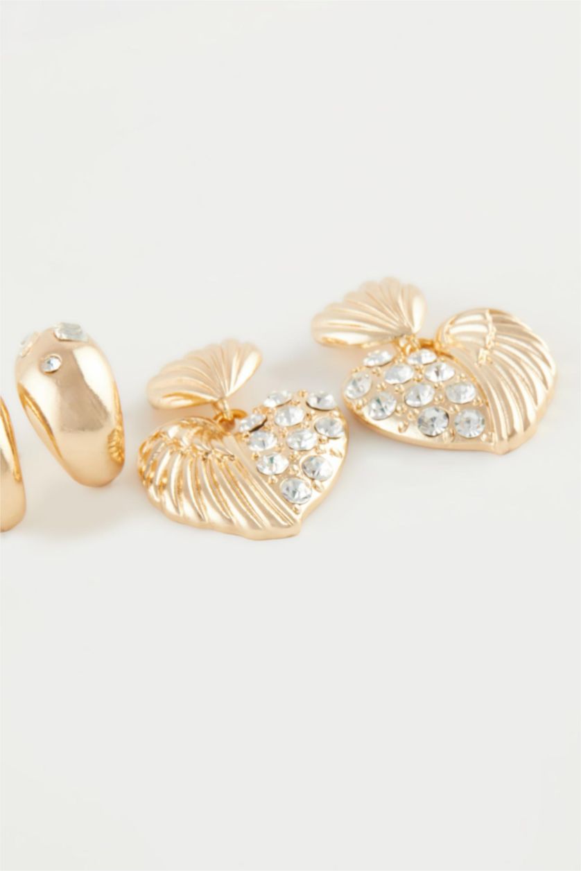 Kadın Altın Kadın 2'li Taşlı Gold Küpe