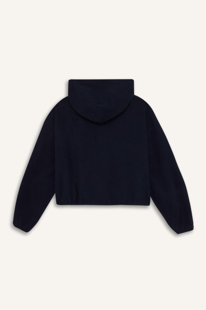Woman NAVY Loose Fit Basic Hooded Zippered Sweatshirt