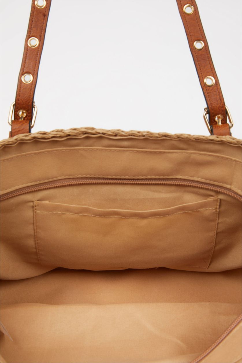 Kadın Koyu Kum Kadın Hasır Omuz Çantası