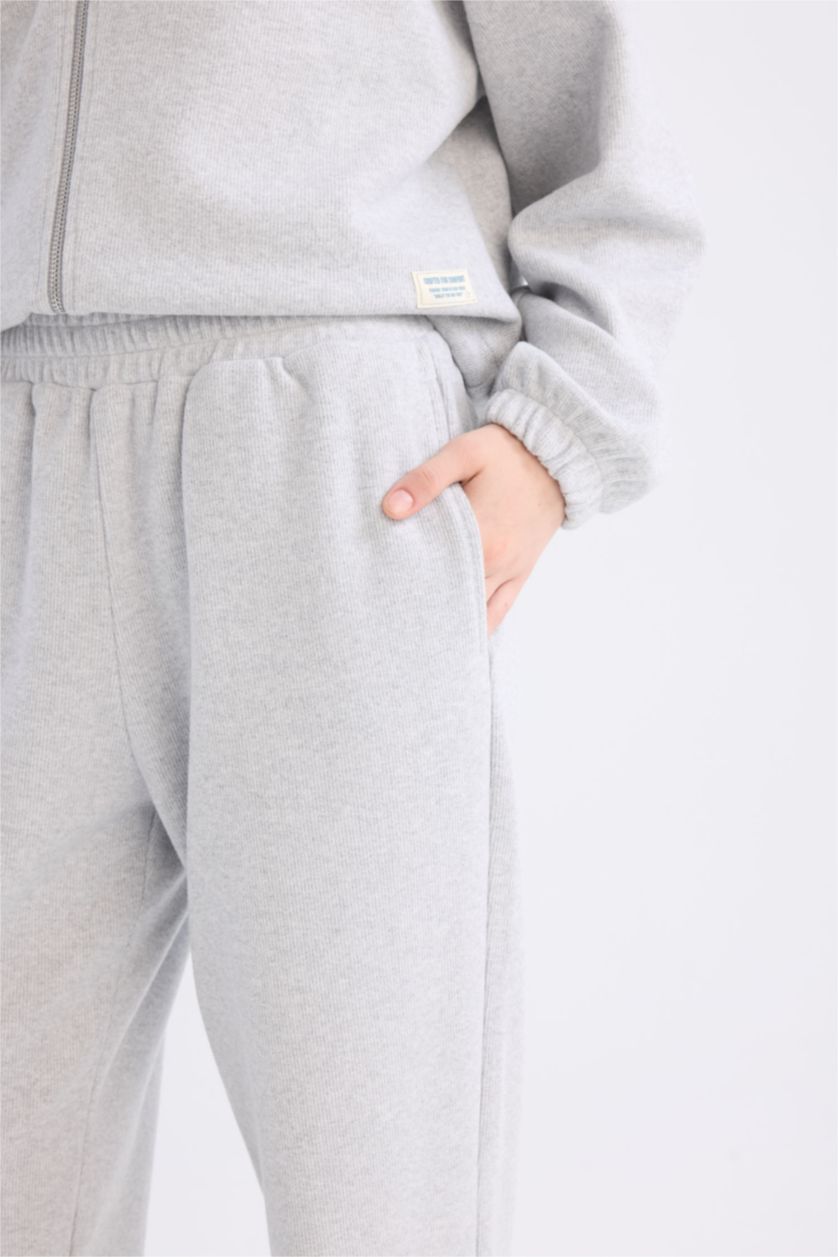 Kadın Gri Melanj Jogger Fıt Pantolon