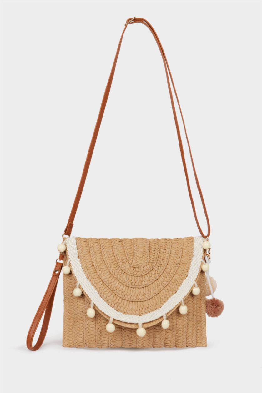 Woman Light Sand Woman Straw Shoulder Bag