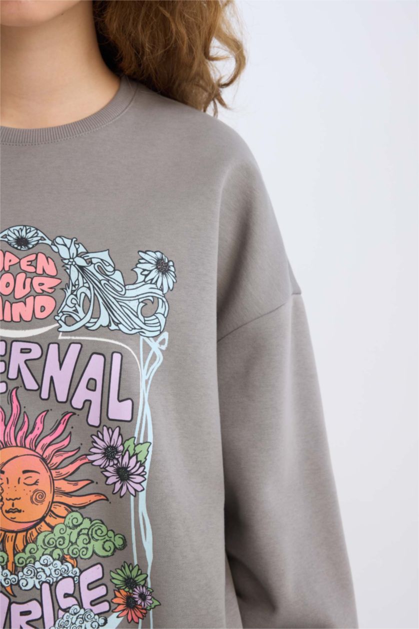 FEMME Anthracite Sweatshirt Coupe large Col rond à manches longues