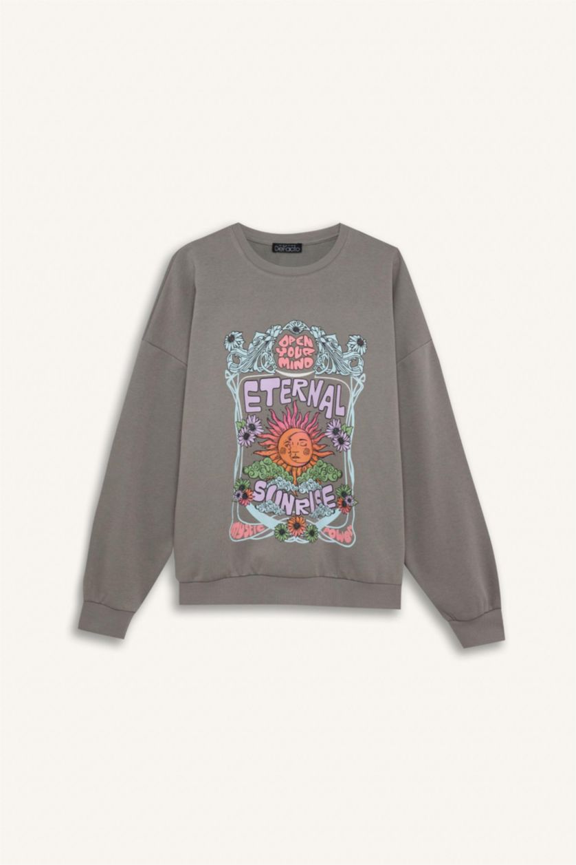 FEMME Anthracite Sweatshirt Coupe large Col rond à manches longues