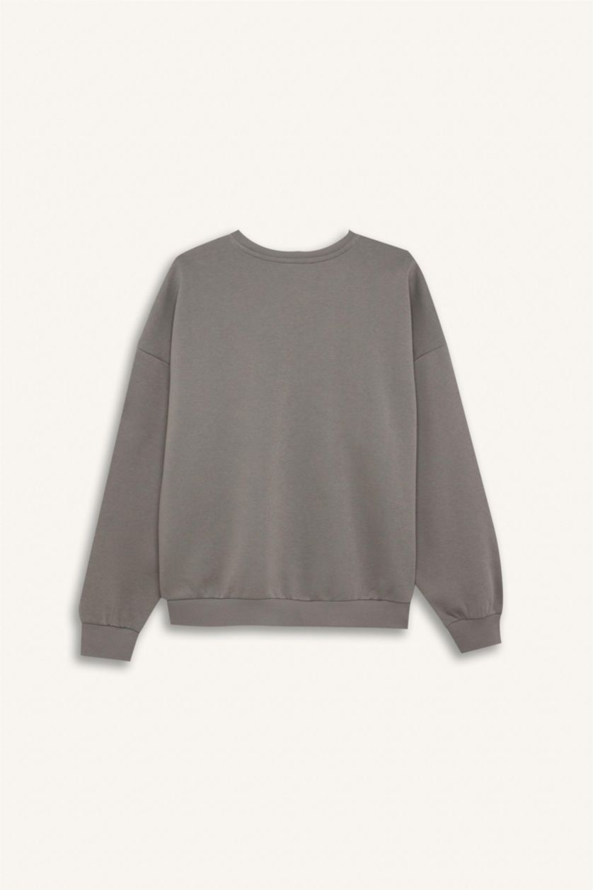 FEMME Anthracite Sweatshirt Coupe large Col rond à manches longues