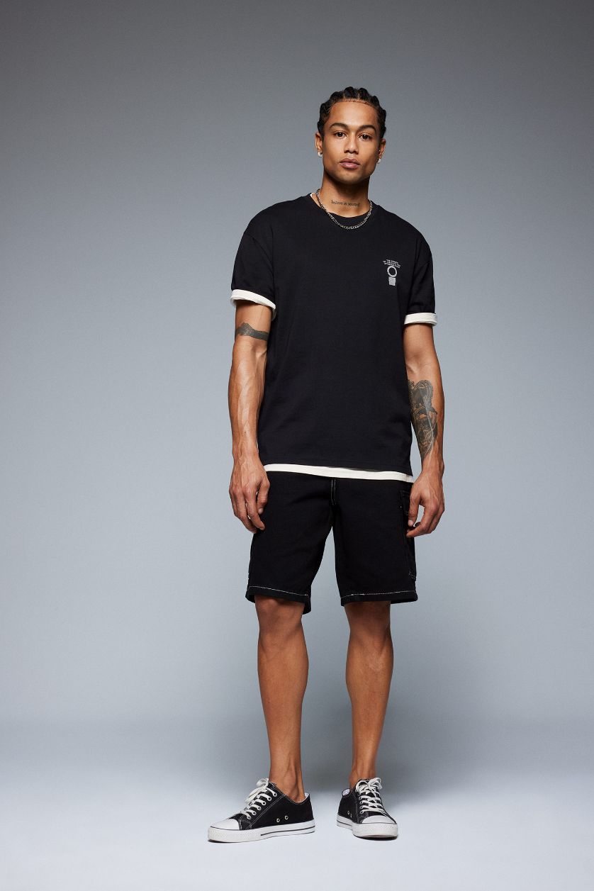 MAN Black Boxy Fit Crew Neck Printed Short Sleeve T-Shirt