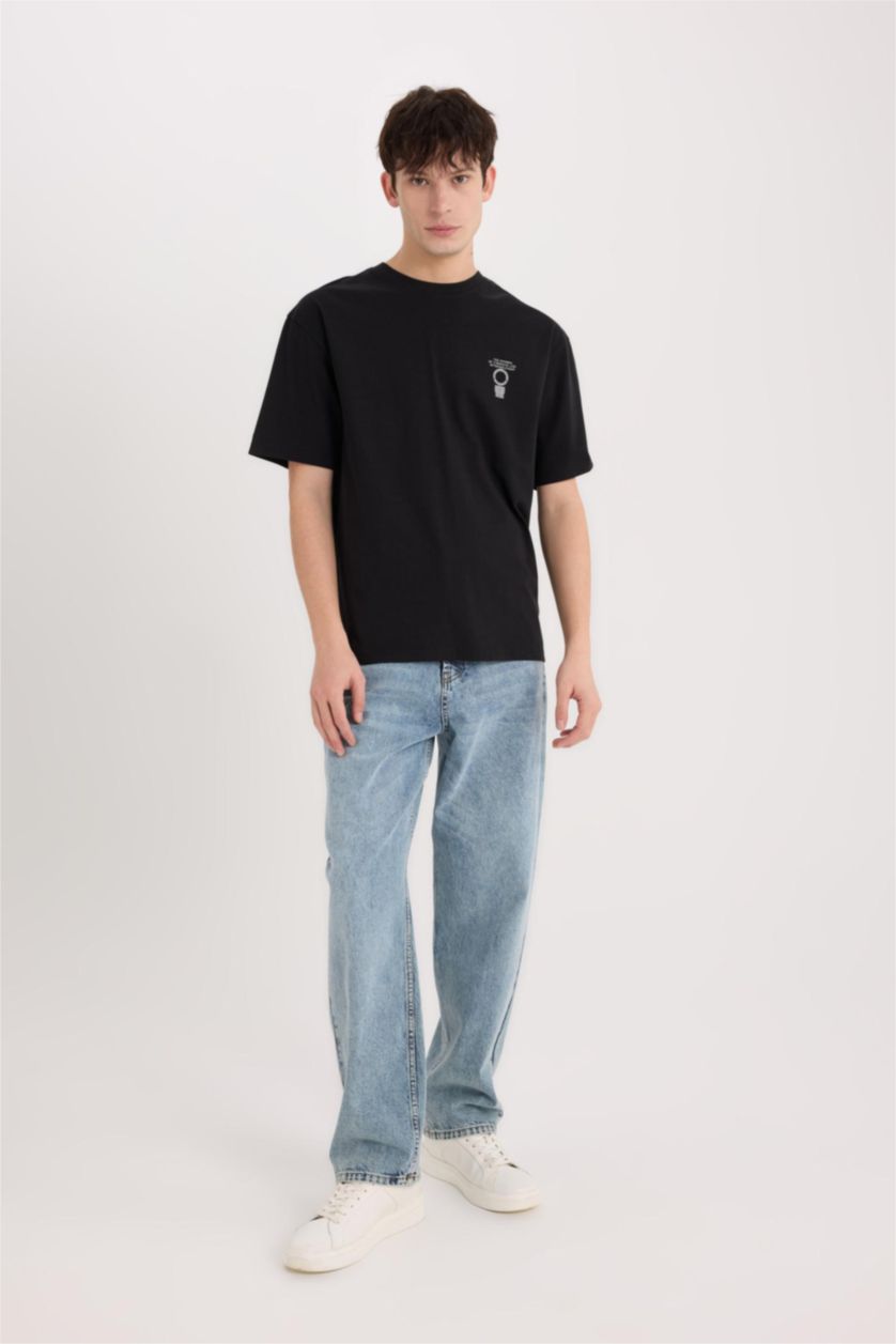 MAN Black Boxy Fit Crew Neck Printed Short Sleeve T-Shirt