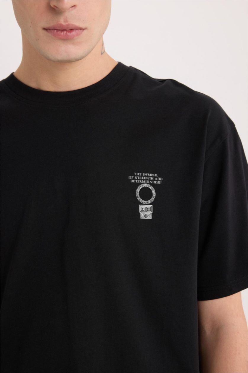 MAN Black Boxy Fit Crew Neck Printed Short Sleeve T-Shirt