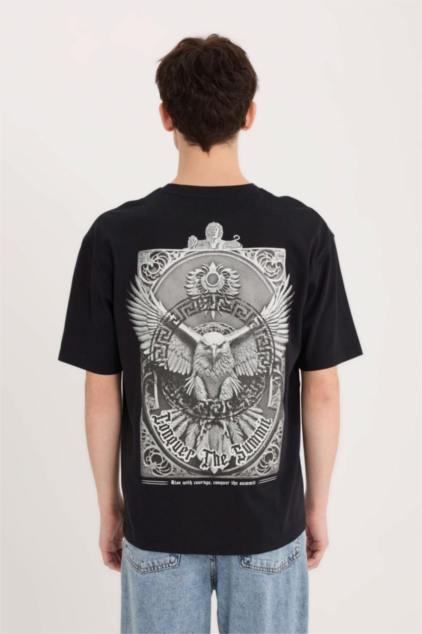 MAN Black Boxy Fit Crew Neck Printed Short Sleeve T-Shirt