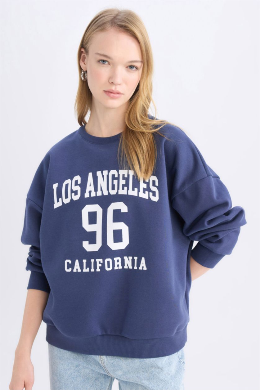 Kadın Açık Lacivert Loose Fıt Kalın Kumaş Sweatshirt