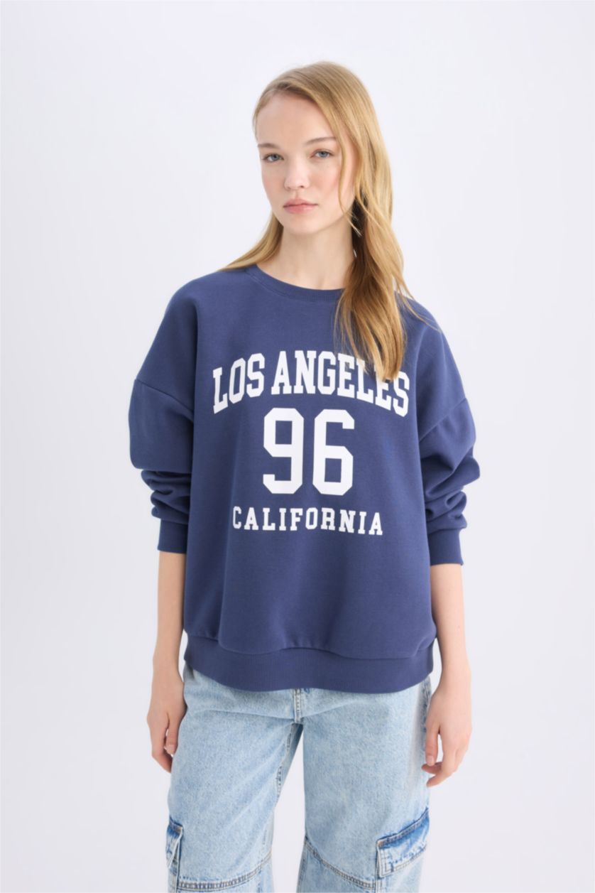 Kadın Açık Lacivert Loose Fıt Kalın Kumaş Sweatshirt