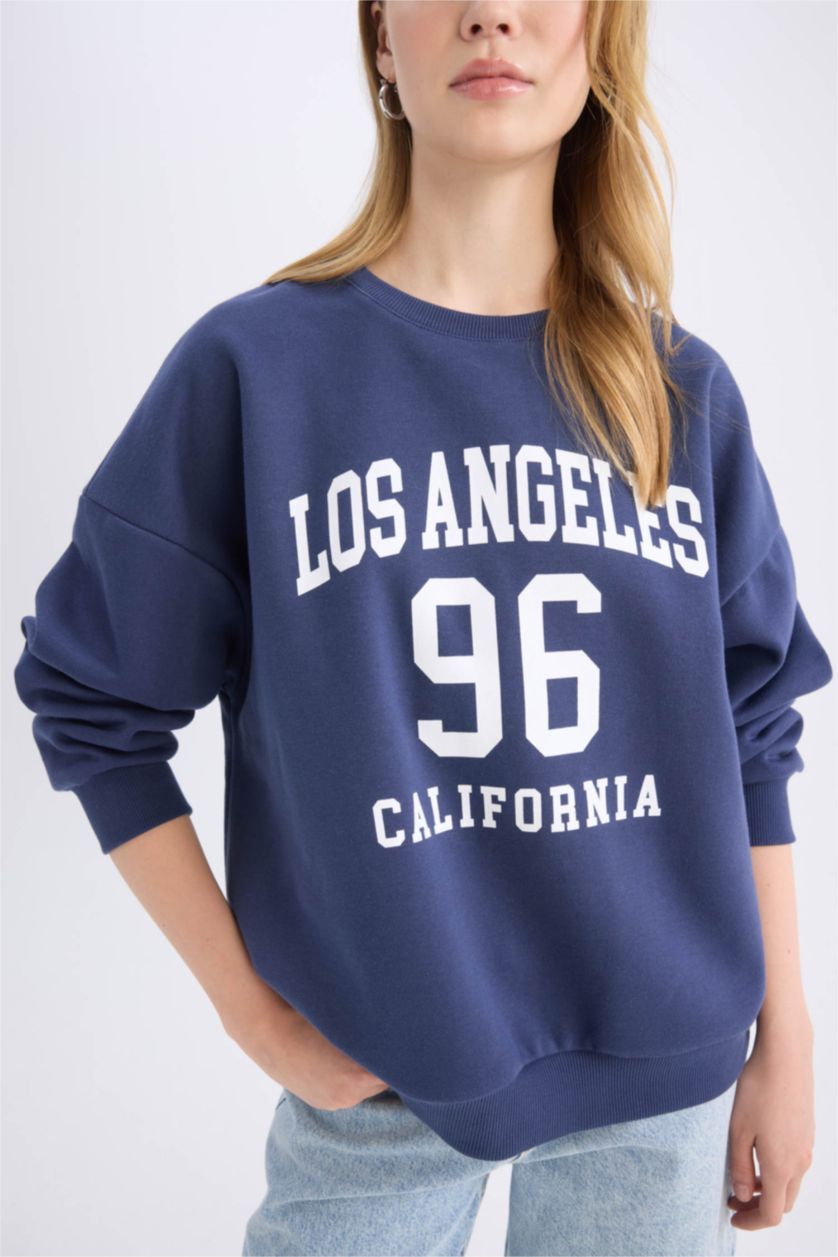 Kadın Açık Lacivert Loose Fıt Kalın Kumaş Sweatshirt