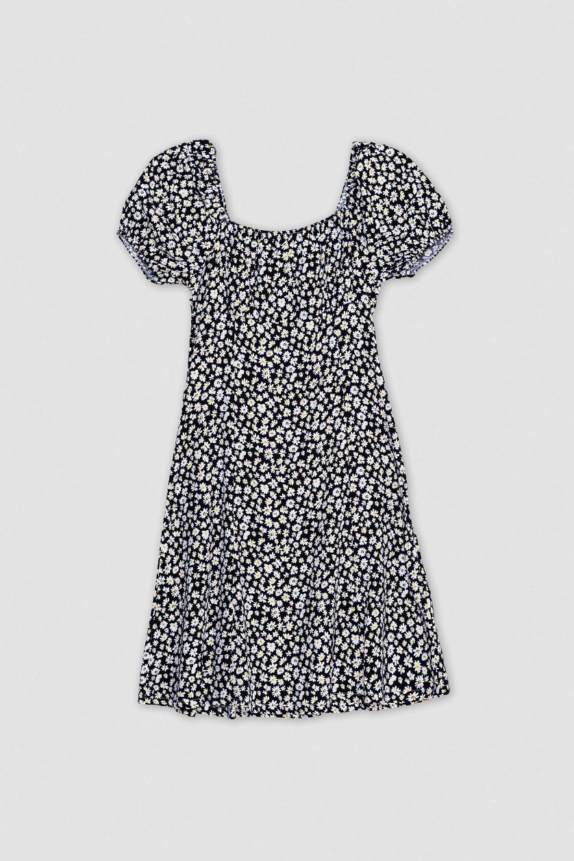 Женщины Черный Cool Платье с Квадратным Вырезом и Цветочным Принтом