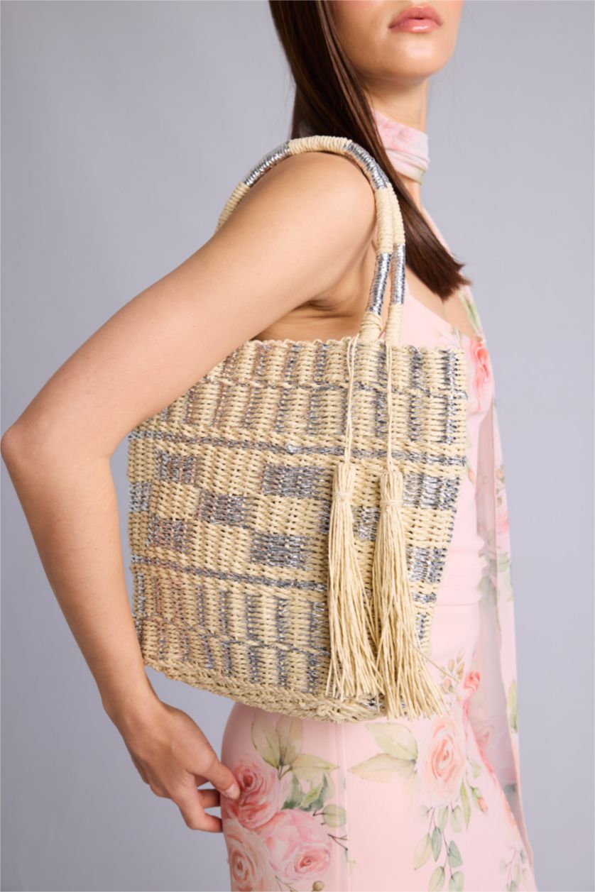 Women Light Sand Wicker Shoulder bag
