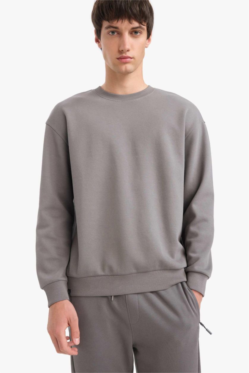 رجال رمادي Boxy Fit Crew Neck Basic Sweatshirt