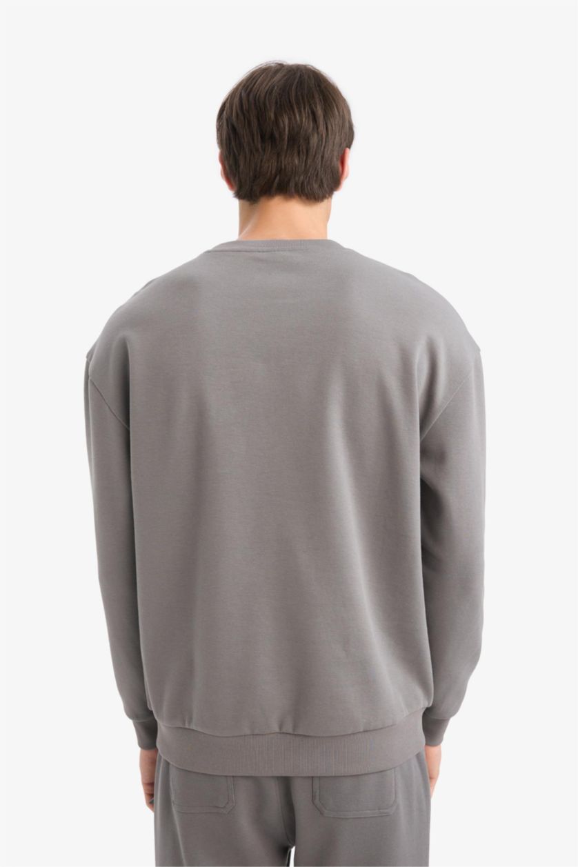 رجال رمادي Boxy Fit Crew Neck Basic Sweatshirt