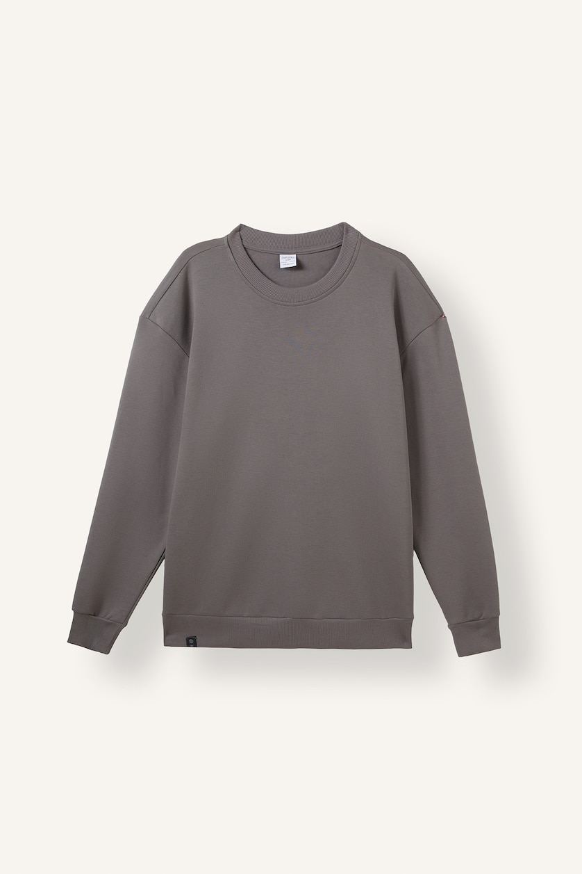 Man Grey Boxy Fit Crew Neck Basic Sweatshirt
