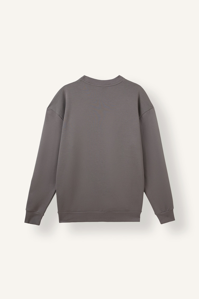 Man Grey Boxy Fit Crew Neck Basic Sweatshirt
