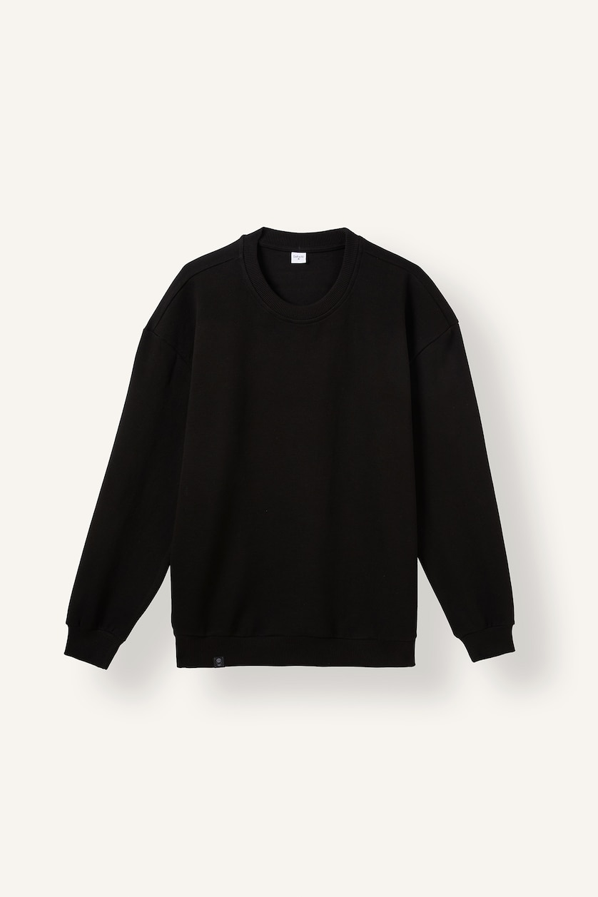 Men Black Boxy Fit Pique Sweatshirt