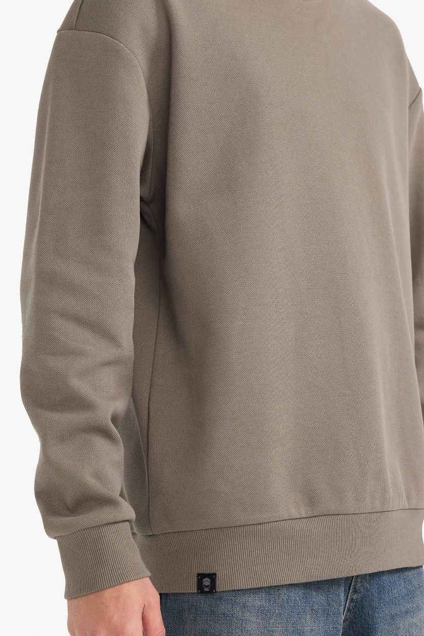 رجالي كاكي سويت شيرت اوفر سايز بيكيه برقبة مستديرة