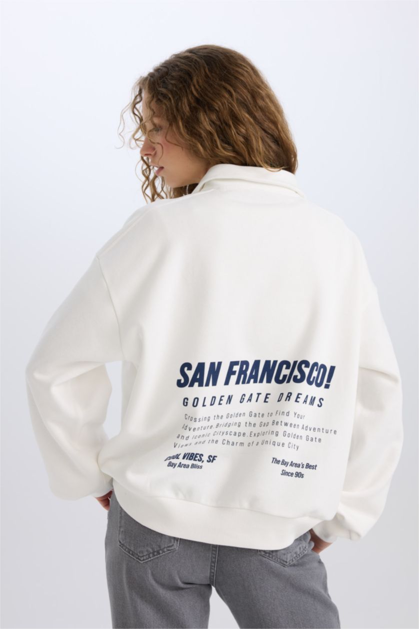Женщины Кремовый Свитшот оверсайз с принтом из плотной ткани