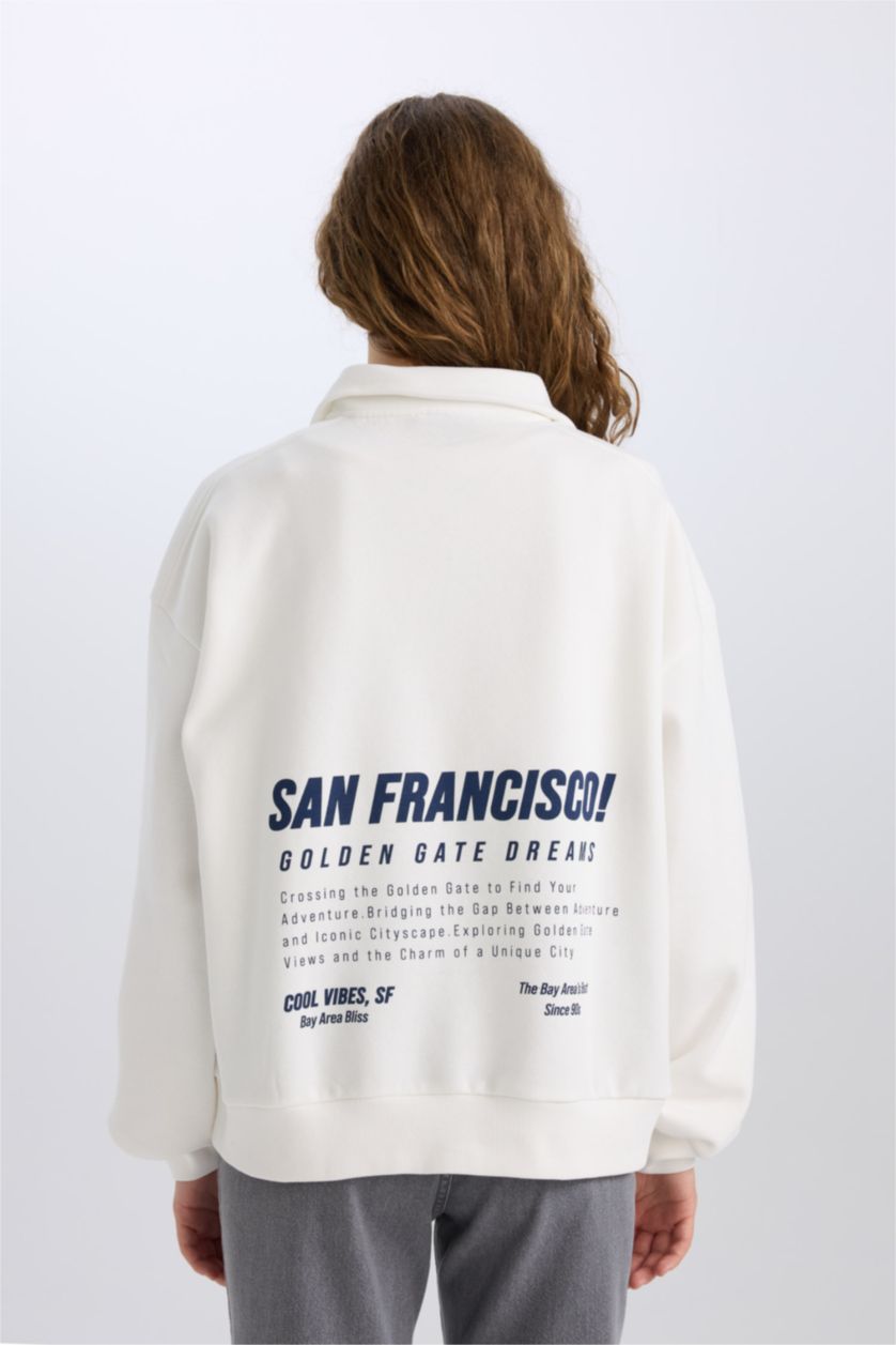 Женщины Кремовый Свитшот оверсайз с принтом из плотной ткани