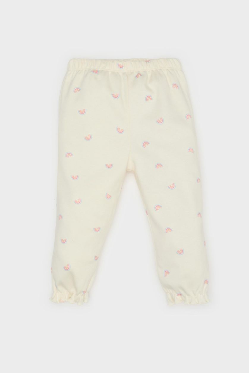 BABY GIRL Ecru Baby Girl Rainbow Printed Top Bottom 2 Piece Pajama Set