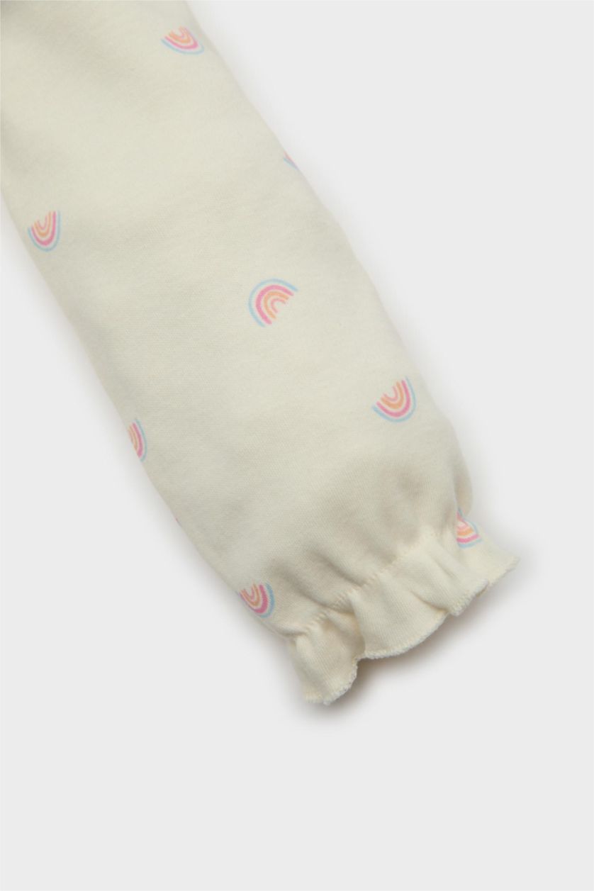 BABY GIRL Ecru Baby Girl Rainbow Printed Top Bottom 2 Piece Pajama Set