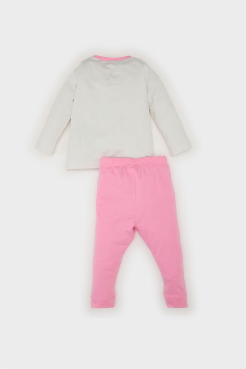 Kız Bebek Pembe Pijama Takımı Baskılı Uzun Kollu Penye Üst Beli Lastikli Uzun Alt Kız Bebek