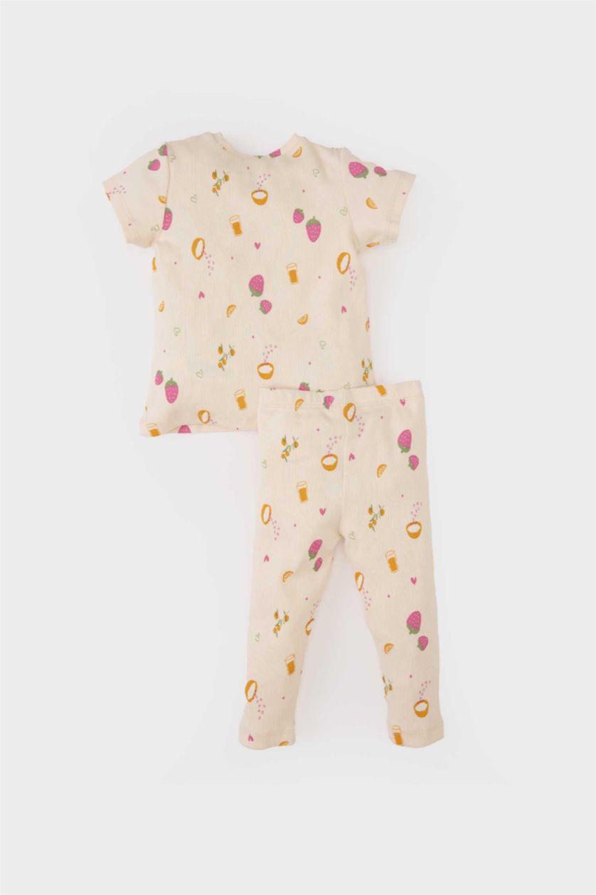 Baby Girl Light Yellow Baby Girl Fruit Printed Corduroy Camisole 2 Piece Pajama Set