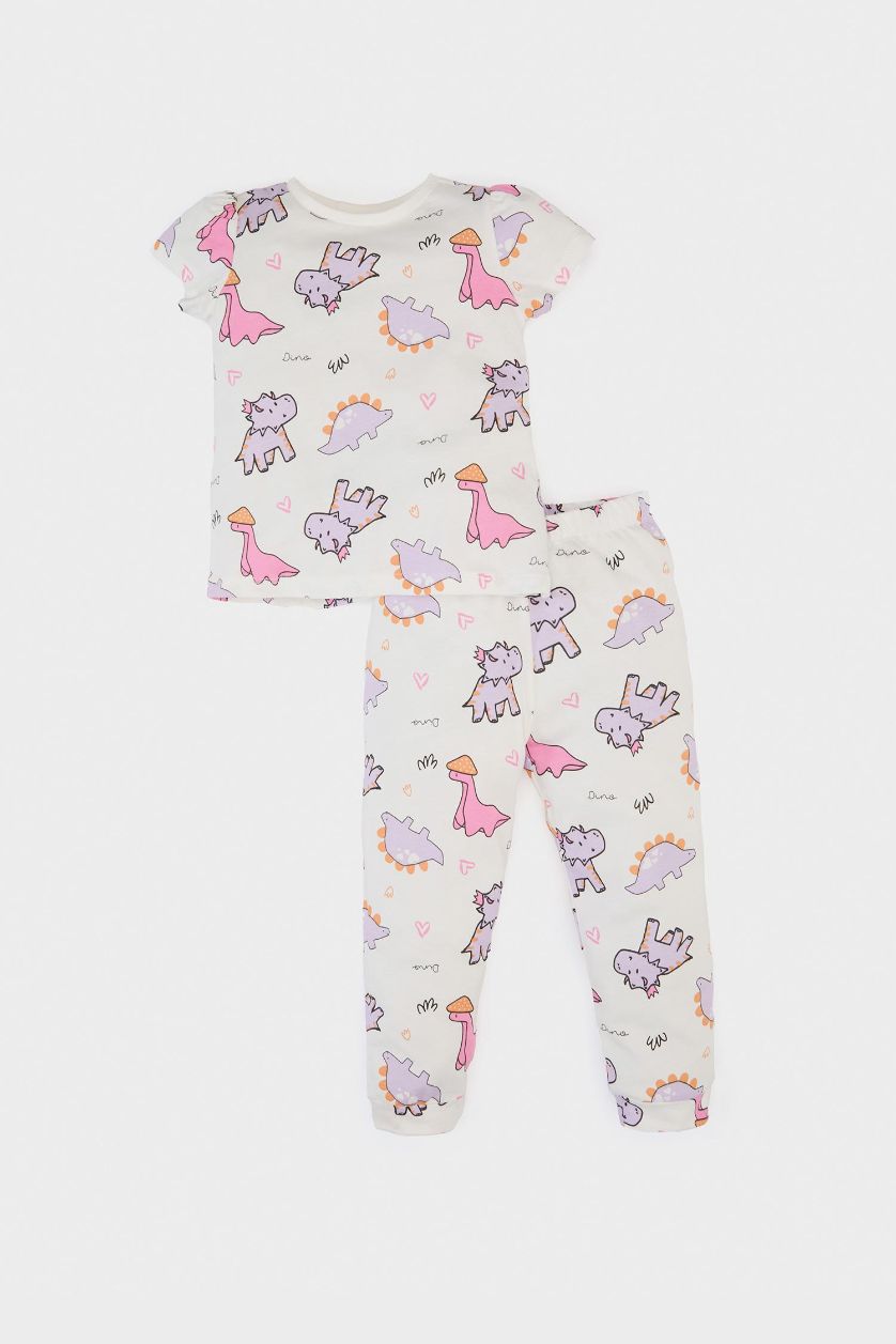 BÉBÉ FILLE Écru Ensemble Pyjama imprimé dinosaure avec T-shirt et pantalon pour bébé fille
