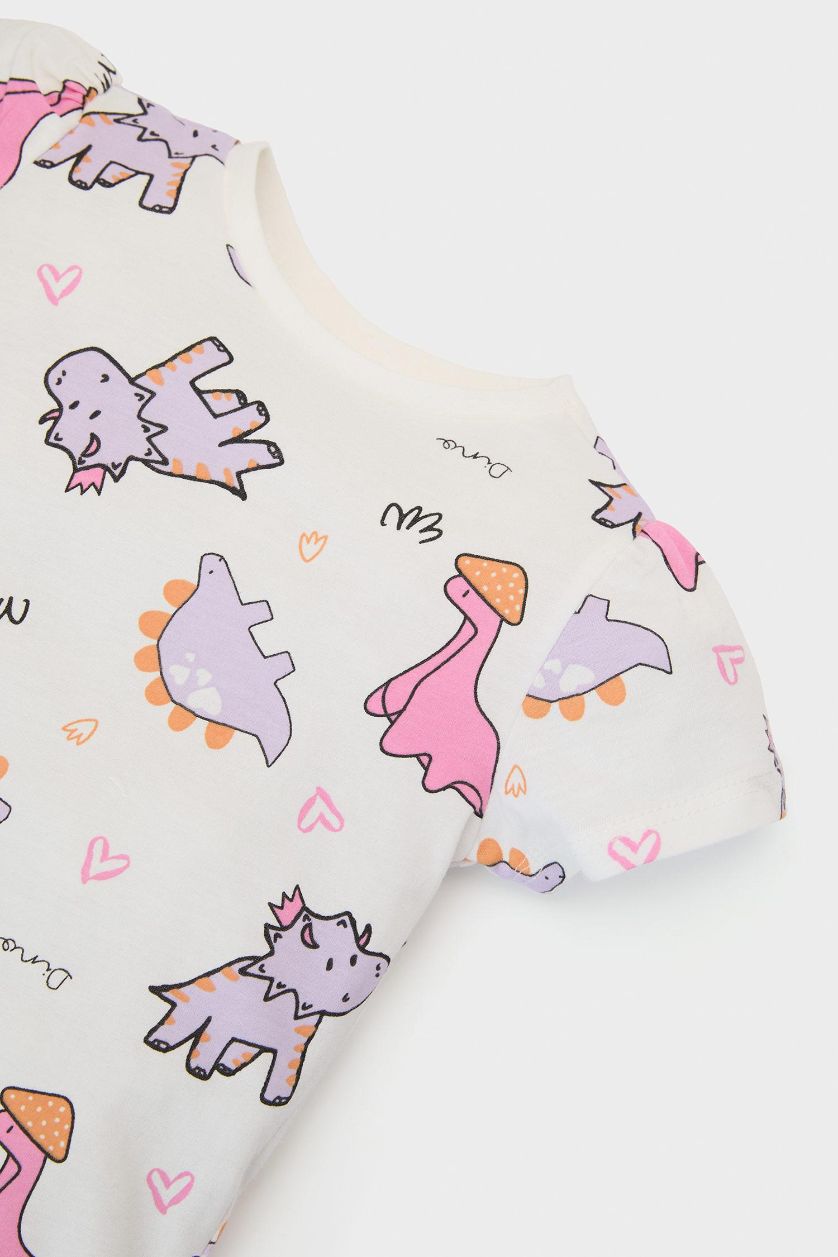 BÉBÉ FILLE Écru Ensemble Pyjama imprimé dinosaure avec T-shirt et pantalon pour bébé fille